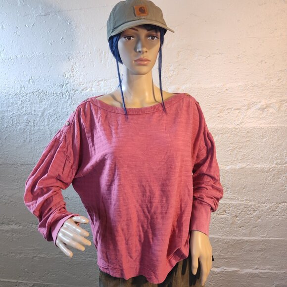Anthropologie Blush Pink Off the Shoulder Long Sleeve Button Accents Blouse M - Picture 6 of 12